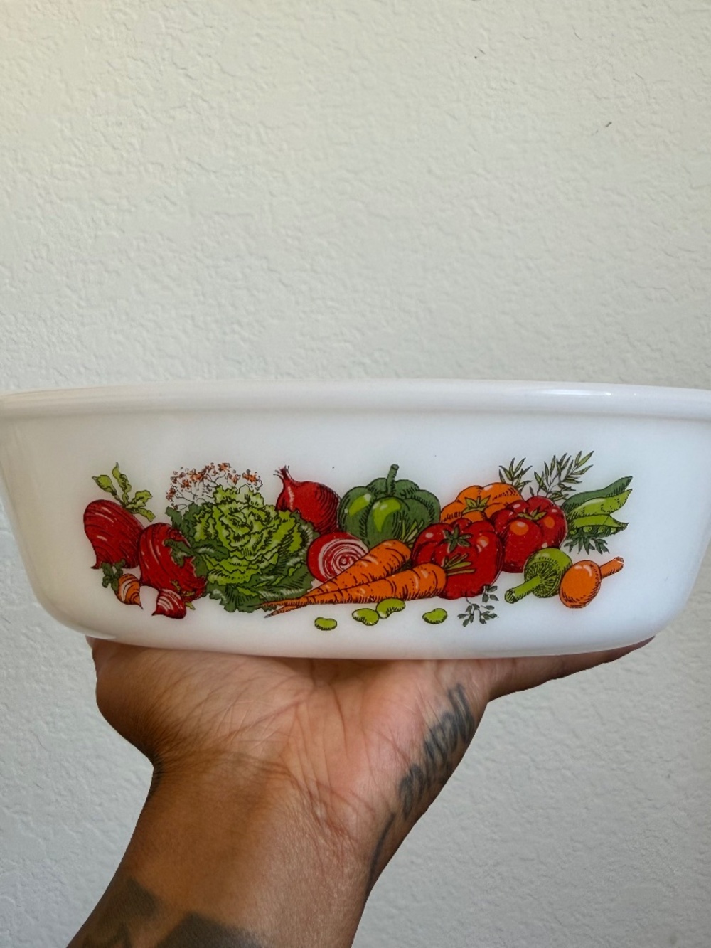 Vintage Glasbake Vegetable Pattern Casserole Baking Dish J514 2 Qt Made in USA